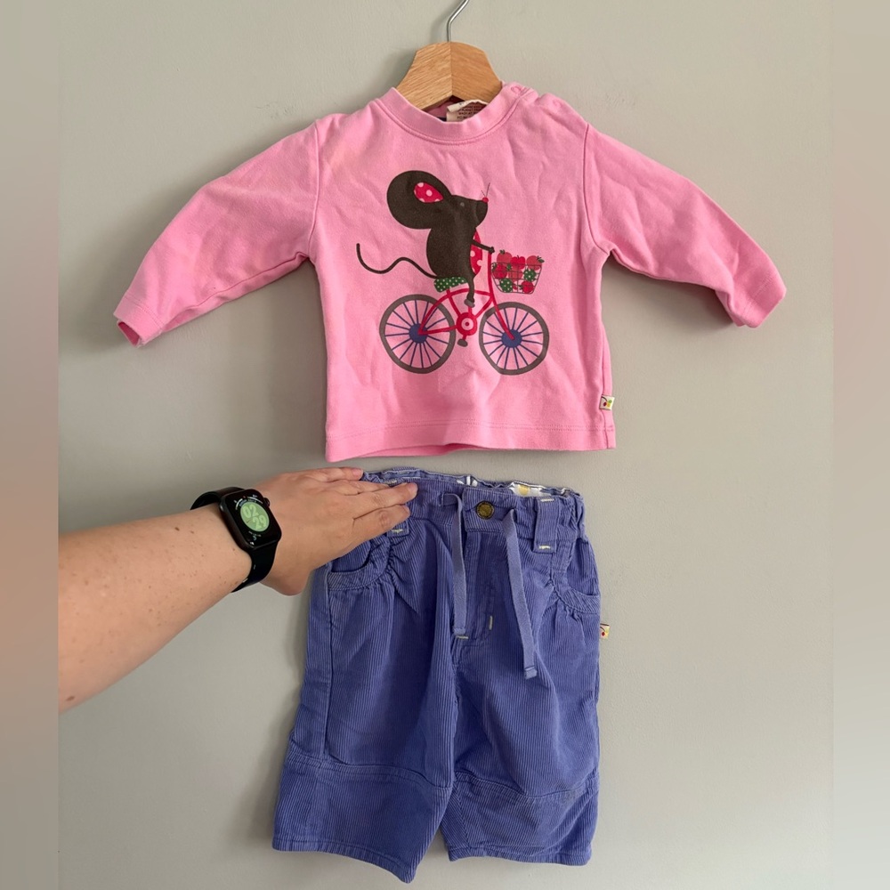 VGUC Frugi Pink Mouse Top with Matching Corduroys, sz 3-6 mo